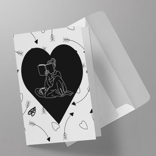 Greeting Card Black Heart Doodles